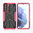 Silikon Hülle Handyhülle und Kunststoff Schutzhülle Hartschalen Tasche mit Magnetisch Fingerring Ständer T09 für Samsung Galaxy S22 5G