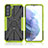 Silikon Hülle Handyhülle und Kunststoff Schutzhülle Hartschalen Tasche mit Magnetisch Fingerring Ständer T09 für Samsung Galaxy S22 5G Grün