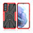 Silikon Hülle Handyhülle und Kunststoff Schutzhülle Hartschalen Tasche mit Magnetisch Fingerring Ständer T09 für Samsung Galaxy S22 5G Rot
