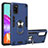 Silikon Hülle Handyhülle und Kunststoff Schutzhülle Hartschalen Tasche mit Magnetisch Fingerring Ständer Y01B für Samsung Galaxy A41 Blau