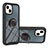 Silikon Hülle Handyhülle und Kunststoff Schutzhülle Hartschalen Tasche mit Magnetisch Fingerring Ständer YB1 für Apple iPhone 14 Schwarz