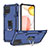 Silikon Hülle Handyhülle und Kunststoff Schutzhülle Hartschalen Tasche mit Magnetisch Fingerring Ständer YF1 für Samsung Galaxy A42 5G Blau