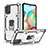 Silikon Hülle Handyhülle und Kunststoff Schutzhülle Hartschalen Tasche mit Magnetisch Fingerring Ständer YF1 für Samsung Galaxy A71 5G Silber