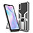 Silikon Hülle Handyhülle und Kunststoff Schutzhülle Hartschalen Tasche mit Magnetisch Fingerring Ständer ZL1 für Xiaomi Redmi 9AT Silber
