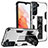 Silikon Hülle Handyhülle und Kunststoff Schutzhülle Hartschalen Tasche mit Magnetisch Ständer A04 für Samsung Galaxy S22 Plus 5G Weiß