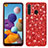 Silikon Hülle Handyhülle und Kunststoff Schutzhülle Hartschalen Tasche Vorder und Rückseite 360 Grad Ganzkörper Bling-Bling für Samsung Galaxy A21 Rot