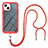 Silikon Hülle Handyhülle und Kunststoff Schutzhülle Hartschalen Tasche Vorder und Rückseite 360 Grad Ganzkörper mit Schlüsselband Lanyard für Apple iPhone 14 Rot