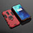 Silikon Hülle Handyhülle und Kunststoff Schutzhülle Tasche mit Magnetisch Ständer für OnePlus 7T Pro 5G Rot