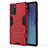 Silikon Hülle Handyhülle und Kunststoff Schutzhülle Tasche mit Ständer N01 für Samsung Galaxy Note 20 5G Rot