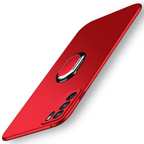 Handyhülle Hülle Hartschalen Kunststoff Schutzhülle Tasche Matt mit Magnetisch Fingerring Ständer für Oppo Reno6 Pro 5G India Rot
