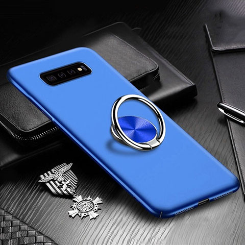 Handyhülle Hülle Hartschalen Kunststoff Schutzhülle Tasche Matt mit Magnetisch Fingerring Ständer P01 für Samsung Galaxy S10 Blau
