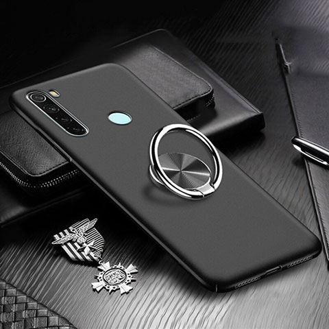 Handyhülle Hülle Hartschalen Kunststoff Schutzhülle Tasche Matt mit Magnetisch Fingerring Ständer P01 für Xiaomi Redmi Note 8 Schwarz