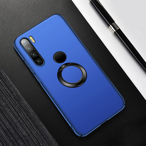 Handyhülle Hülle Hartschalen Kunststoff Schutzhülle Tasche Matt mit Magnetisch Fingerring Ständer P02 für Xiaomi Redmi Note 8 (2021) Blau