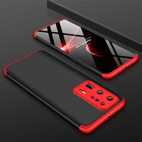 Handyhülle Hülle Hartschalen Kunststoff Schutzhülle Tasche Matt Vorder und Rückseite 360 Grad Ganzkörper M01 für Huawei P40 Pro+ Plus Rot und Schwarz