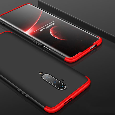 Handyhülle Hülle Hartschalen Kunststoff Schutzhülle Tasche Matt Vorder und Rückseite 360 Grad Ganzkörper P01 für OnePlus 7T Pro Rot und Schwarz