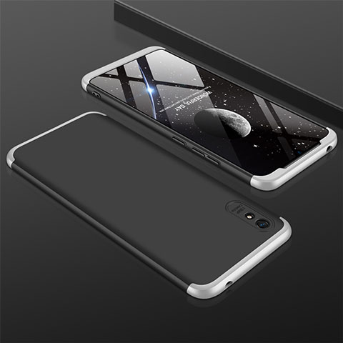 Handyhülle Hülle Hartschalen Kunststoff Schutzhülle Tasche Matt Vorder und Rückseite 360 Grad Ganzkörper P03 für Xiaomi Redmi 9A Silber und Schwarz