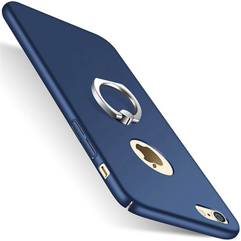 Handyhülle Hülle Kunststoff Schutzhülle Matt Loch mit Fingerring Ständer für Apple iPhone 8 Blau