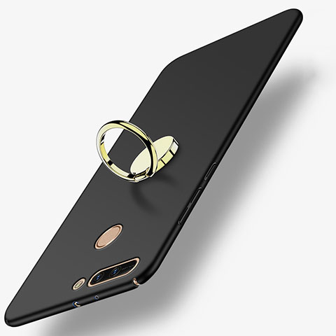 Handyhülle Hülle Kunststoff Schutzhülle Matt mit Fingerring Ständer A02 für Huawei Honor V9 Schwarz