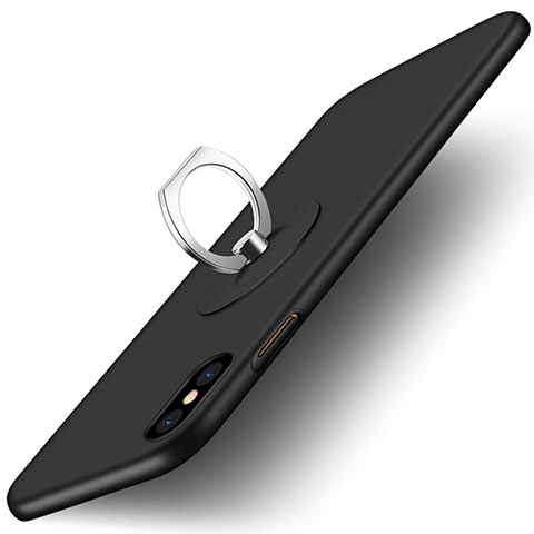 Handyhülle Hülle Kunststoff Schutzhülle Matt mit Fingerring Ständer für Apple iPhone X Schwarz