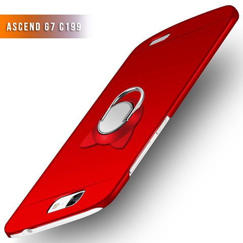 Handyhülle Hülle Kunststoff Schutzhülle Matt mit Fingerring Ständer für Huawei Ascend G7 Rot