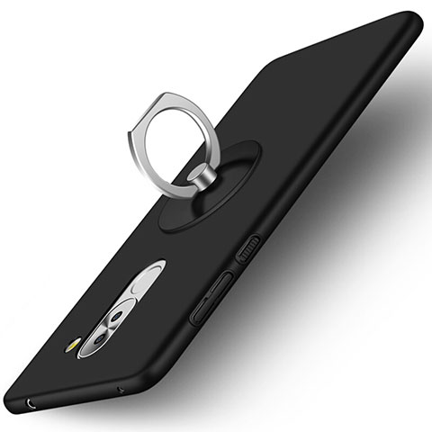 Handyhülle Hülle Kunststoff Schutzhülle Matt mit Fingerring Ständer für Huawei Honor 6X Schwarz