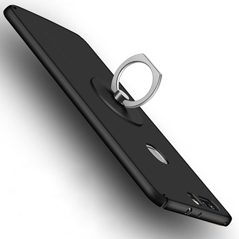 Handyhülle Hülle Kunststoff Schutzhülle Matt mit Fingerring Ständer für Huawei Honor V8 Schwarz
