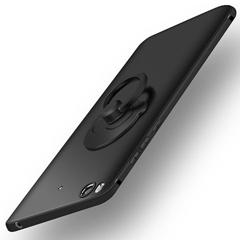 Handyhülle Hülle Kunststoff Schutzhülle Matt mit Fingerring Ständer für Xiaomi Mi 5S Schwarz