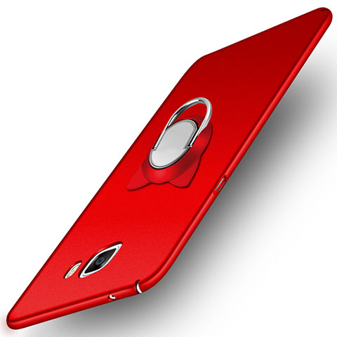 Handyhülle Hülle Kunststoff Schutzhülle Matt mit Magnetisch Fingerring Ständer für Samsung Galaxy A9 (2016) A9000 Rot