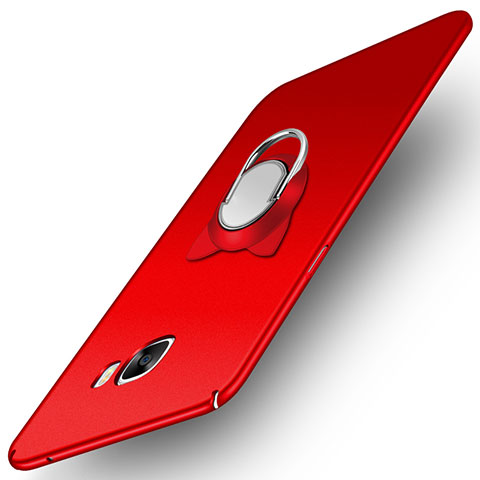 Handyhülle Hülle Kunststoff Schutzhülle Matt mit Magnetisch Fingerring Ständer für Samsung Galaxy C7 Pro C7010 Rot