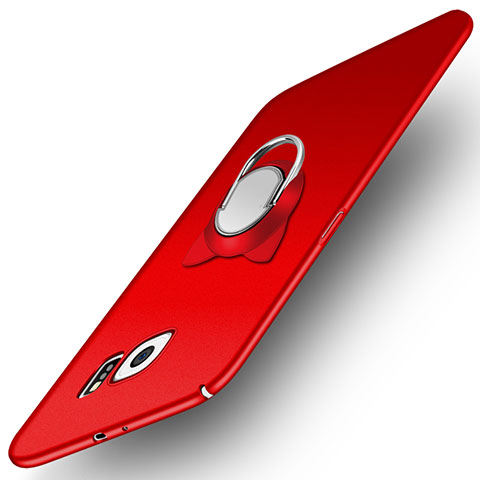 Handyhülle Hülle Kunststoff Schutzhülle Matt mit Magnetisch Fingerring Ständer für Samsung Galaxy S6 SM-G920 Rot