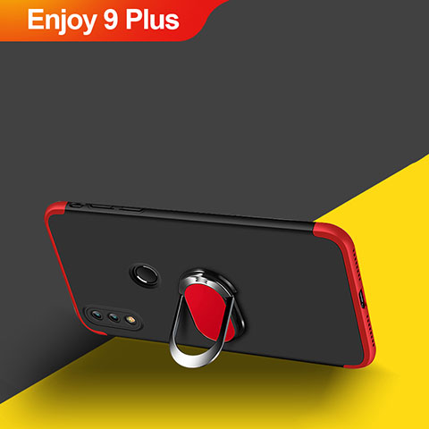 Handyhülle Hülle Kunststoff Schutzhülle Matt Vorder und Rückseite 360 Grad mit Magnetisch Fingerring Ständer für Huawei Enjoy 9 Plus Rot und Schwarz