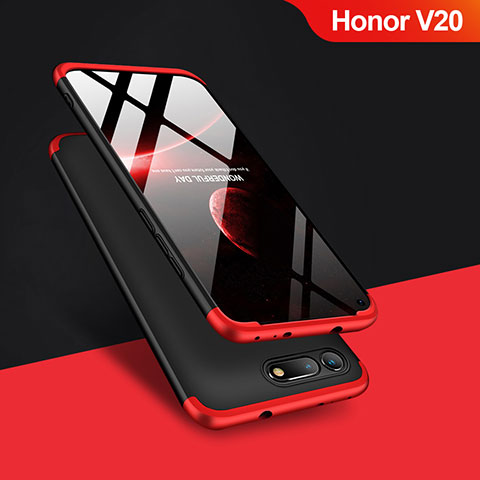 Handyhülle Hülle Kunststoff Schutzhülle Matt Vorder und Rückseite 360 Grad Q01 für Huawei Honor V20 Rot und Schwarz