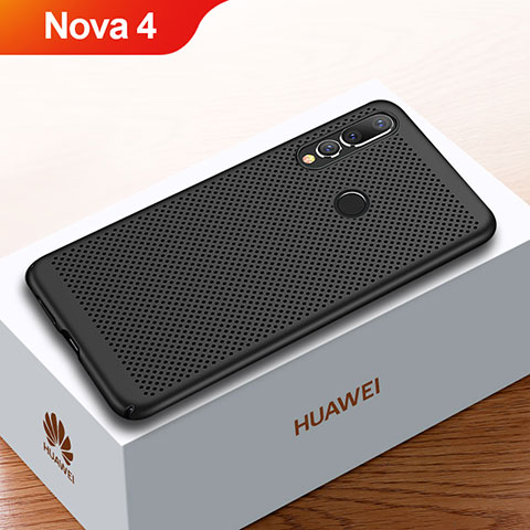 Handyhülle Hülle Kunststoff Schutzhülle Punkte Loch Tasche für Huawei Nova 4 Schwarz