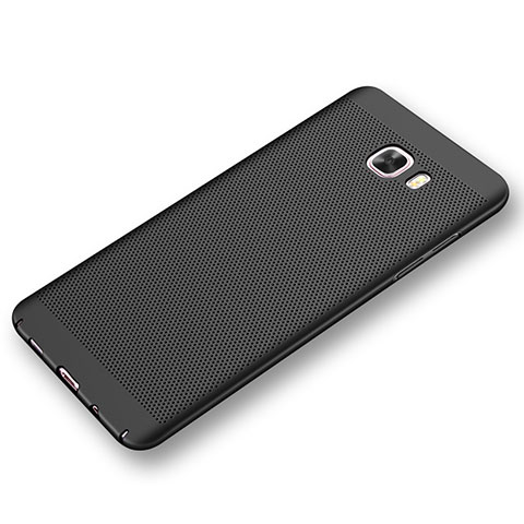 Handyhülle Hülle Kunststoff Schutzhülle Punkte Loch Tasche für Samsung Galaxy C9 Pro C9000 Schwarz