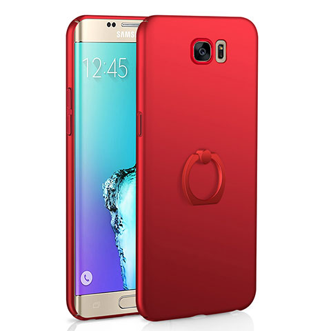 Handyhülle Hülle Kunststoff Schutzhülle Tasche Matt mit Fingerring Ständer A01 für Samsung Galaxy S6 Edge SM-G925 Rot