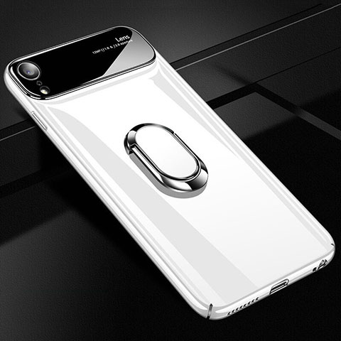 Handyhülle Hülle Kunststoff Schutzhülle Tasche Matt mit Magnetisch Fingerring Ständer A01 für Apple iPhone XR Weiß