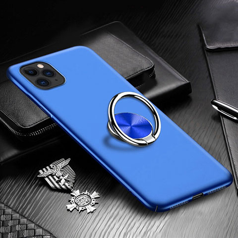 Handyhülle Hülle Kunststoff Schutzhülle Tasche Matt mit Magnetisch Fingerring Ständer P03 für Apple iPhone 11 Pro Blau