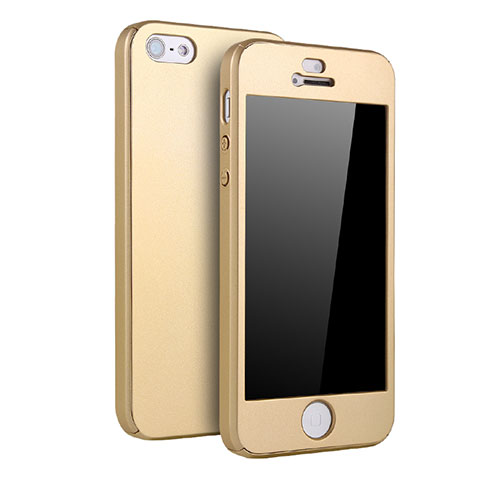 Handyhülle Hülle Kunststoff Schutzhülle Tasche Matt Vorder und Rückseite 360 Grad für Apple iPhone 5 Gold