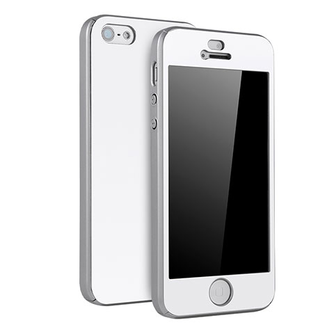 Handyhülle Hülle Kunststoff Schutzhülle Tasche Matt Vorder und Rückseite 360 Grad für Apple iPhone 5 Silber