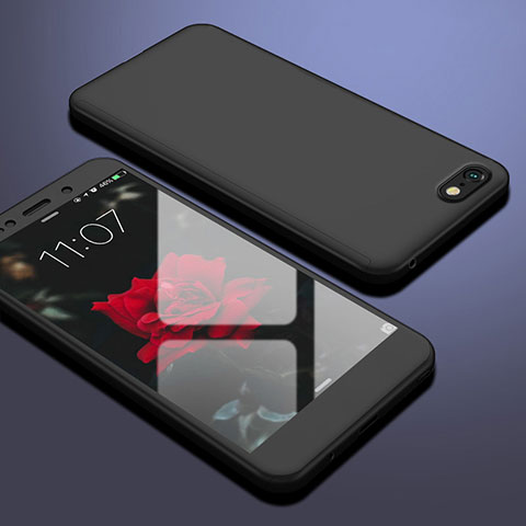 Handyhülle Hülle Kunststoff Schutzhülle Tasche Matt Vorder und Rückseite 360 Grad für Huawei Y5 Prime (2018) Schwarz