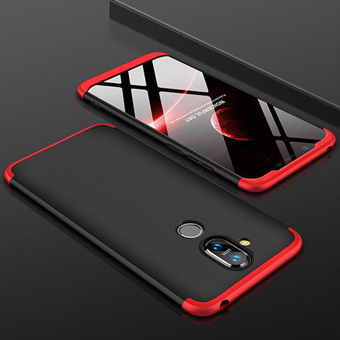 Handyhülle Hülle Kunststoff Schutzhülle Tasche Matt Vorder und Rückseite 360 Grad für Nokia 7.1 Plus Rot und Schwarz
