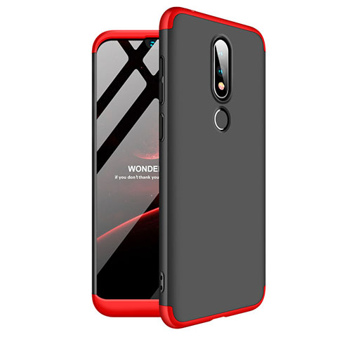 Handyhülle Hülle Kunststoff Schutzhülle Tasche Matt Vorder und Rückseite 360 Grad für Nokia X6 Rot und Schwarz