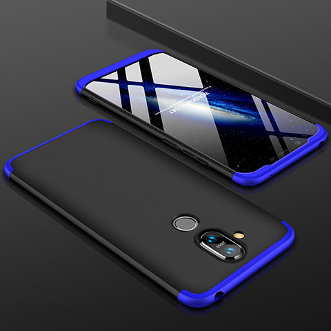 Handyhülle Hülle Kunststoff Schutzhülle Tasche Matt Vorder und Rückseite 360 Grad für Nokia X7 Blau und Schwarz