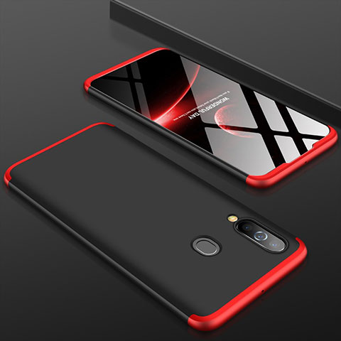 Handyhülle Hülle Kunststoff Schutzhülle Tasche Matt Vorder und Rückseite 360 Grad für Samsung Galaxy A60 Rot und Schwarz