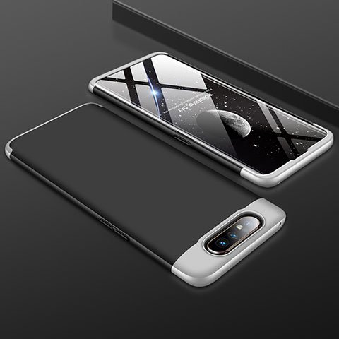 Handyhülle Hülle Kunststoff Schutzhülle Tasche Matt Vorder und Rückseite 360 Grad für Samsung Galaxy A80 Silber und Schwarz