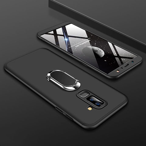 Handyhülle Hülle Kunststoff Schutzhülle Tasche Matt Vorder und Rückseite 360 Grad mit Fingerring Ständer für Samsung Galaxy A9 Star Lite Schwarz