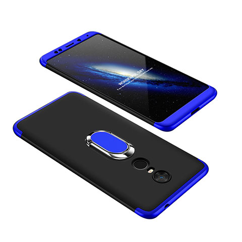 Handyhülle Hülle Kunststoff Schutzhülle Tasche Matt Vorder und Rückseite 360 Grad mit Fingerring Ständer für Xiaomi Redmi Note 5 Indian Version Blau