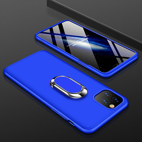Handyhülle Hülle Kunststoff Schutzhülle Tasche Matt Vorder und Rückseite 360 Grad mit Fingerring Ständer R01 für Apple iPhone 11 Pro Blau