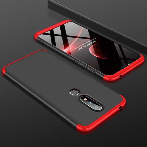 Handyhülle Hülle Kunststoff Schutzhülle Tasche Matt Vorder und Rückseite 360 Grad P01 für Nokia 6.1 Plus Rot und Schwarz