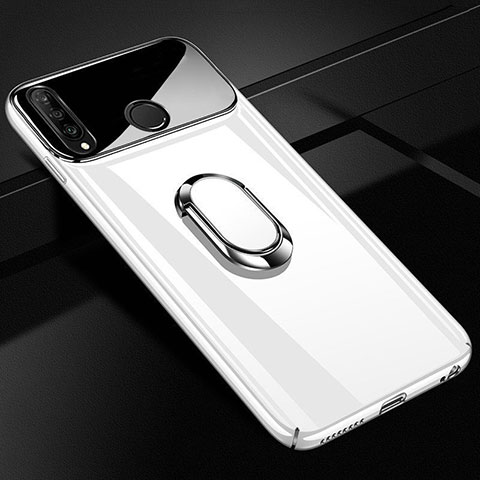 Handyhülle Hülle Kunststoff Schutzhülle Tasche Spiegel 360 Grad mit Magnetisch Fingerring Ständer für Huawei P30 Lite Weiß
